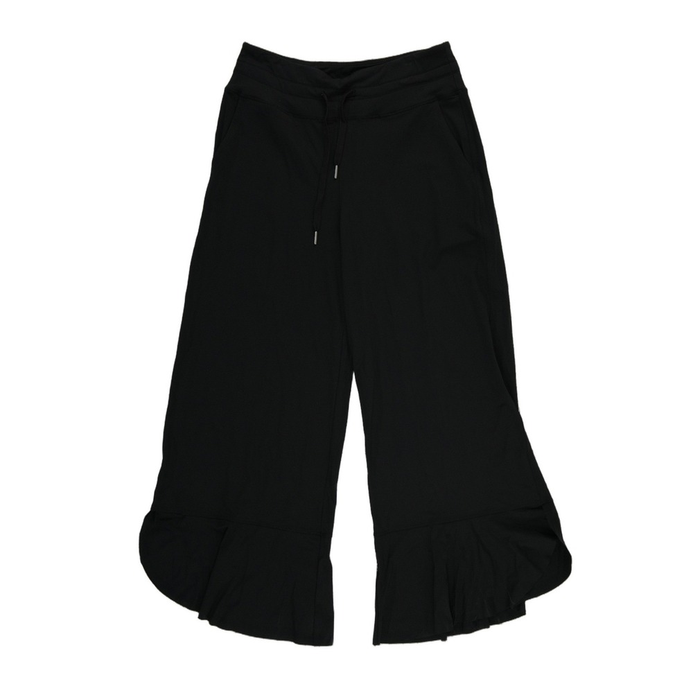 NEW Halara Wide Leg Pants Women's Size Large Black Ruffle Hem Drawstring Flowy